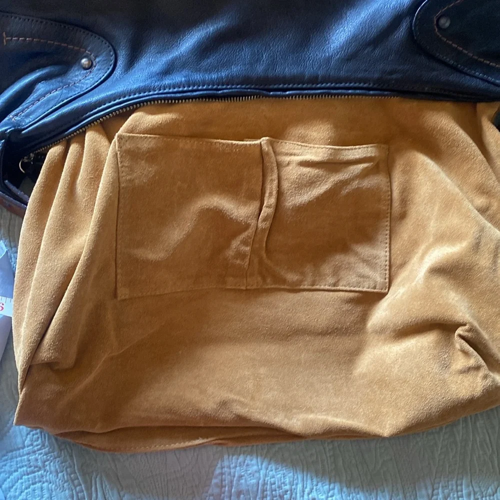 Black Leather Hobo Bag with Tan Shoulder Strap